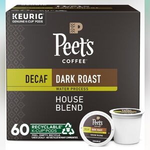 NEW Peet's Coffee, Dark Roast Decaffeinated Coffee K-Cup Pods 60 Count